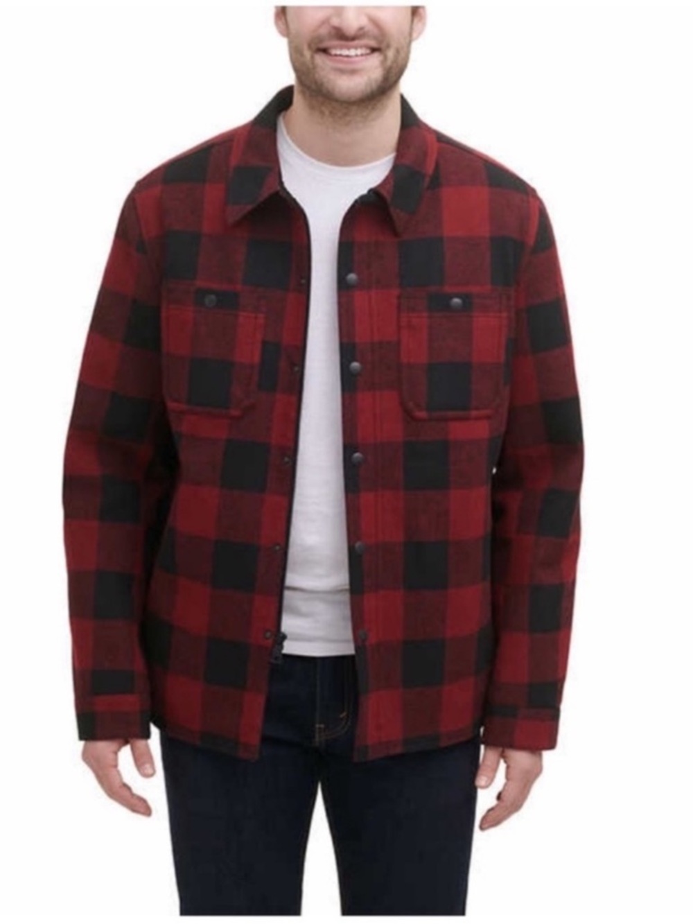NWT GH Bass Men Fleece Lined Shirt Jacket RED - size L cozy heavyweight winter